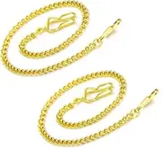 [Dwellia] Clip Pocket Watch Chain for Men Vintage Metal Alloy Albert Vest Chain 14.9 Inch/38CM Pocket Watch Chains Link 2pc Gold