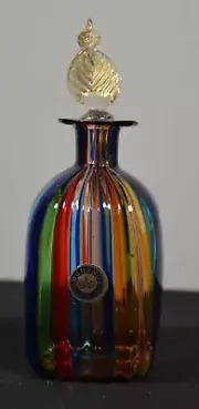 Vintage Murano Studio Rainbow Glass Perfume bottle Italy Sticker Stopper