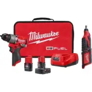Milwaukee Cordless Drill Driver Kit Li-Ion Brushless w/ M12 Rotary Tool 12V