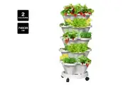 SpringUp 5 Tier Vertical Garden Strawberry Stackable Planters Herbs Petunias Pancy(White,Brick Red)