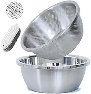 SHENMAIDAY 304 Stainless Steel Microporous Colander,2.5QT Large Capacity with Rice Strainer with Salad Mixing Bowl for Washing Vegetables, Fruit and Rice and for Cooked Pasta-Includes Brush (2PC)