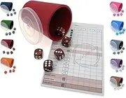 DiceCupFlex - Flexible Dice Cup with Lid Including 5 Dice and Dice Block, Game Block - Made in Germany (Dark Red)