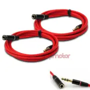 2X 4FT 3.5MM AUX EXTENSION AUDIO CABLE RED APPLE IPHONE 5 4S 4 3GS IPOD SHUFFLE