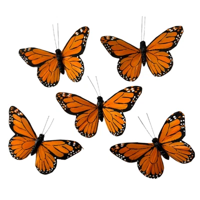 Feather Butterflies x 5 Pack - Large Orange Monarch