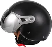 3/4 Motorcycle Half Helmet Retro Jet Helmet ECE Approved Half Shell Helmet with Sun Visor Scooter Open Face Motorbike Helmet for Men Women A,XL=58-60CM