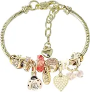 Charm Bracelets for teen girls exquisite cute cartoon friendship bracelet Gold Stainless Steel Bangle birthday Gift box Adjustable little girls kids jewelry holiday gifts, Adjustable, Stainless
