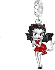 [GNOCE] Betty Boop Pendant Charm, S925 Sterling Silver Dangle Charms for Women Wife, Valentine‘s Day, Mother’s Day Jewelry Gift