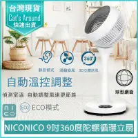 在飛比找PChome24h購物優惠-NICONICO 9吋 360度 微電腦 陀螺循環立扇 靜音