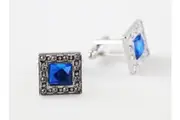 Mens Blue Diamond With Silver Cufflinks