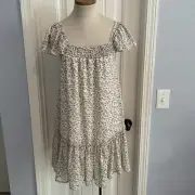 New SHE + SKY Small Floral Smocked Square Neck Mini DRESS Peasant CottageCore