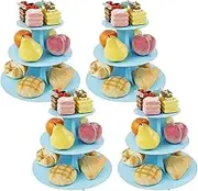 4 Pcs Cupcake Stand 3 Tiers Paper Cupcake Tower with Handle and Nonslip Base Multifunctional Cake Display Stand for Birthday Wedding Party Holiday(sky blue,4)