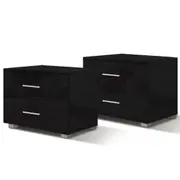 2x ALFORDSON 2 Drawers Bedside Table Eitel Gloss Nightstand (Black)