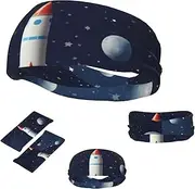 FJWSLCH Rocket in Space Headbands for Women Men Non Slip Workout Sweatbands Adjustable Sports Hair Bands Elastic Head Bands Moisture Wicking Hairband for Running, Cycling, Yoga, Spa