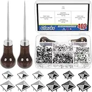 Glarks 402Pcs 10mm 8mm Square Rivets Set Gun Black and Silver Four-Jaw Rivets Square Pyramid Studs with 2Pcs Straight Tipped Scratch Awl for Handicraft DIY Punk Spikes Spots Studs Accessories