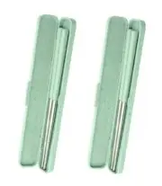 2 Set Portable Metal Chopstick In Case (Green)