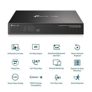 昌運監視器 TP-LINK VIGI NVR1008H-8MP 8路 PoE+網路監控主機(NVR) (10折)