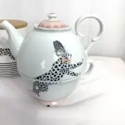 Leopard & Butterfly Bone China Porcelain Teapot Cheetah Tea for ONE Pot Cup Lid