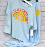 CARE BEARS HAVE A SUNNY DAY LIGHT BLUE YELLOW WOMEN'S PAJAMAS 2 PCS TOP PANTS M