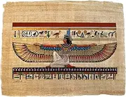 Ancient Egyptian Paintings: Winged Isis Papyrus, Goddess Isis Kneeling with Her Wings Extended in A Pose of Protection, Goddess of Kingship, Moon & Motherhood, 17x13 Inches