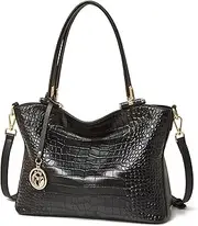 [FOXLOVER] Cow Leather Tote Bags for Women Large Capacity Top-Handle Handbag Shoulder Bag Purse Zipper Closure with Metal Charm