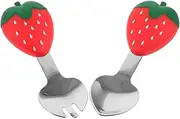 COOPHYA Infant Feeder Fork Boys and Girls Cutlery Set Strawberry Spoon Fork Short Handle Training Tableware