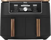 [NINJA] Foodi MAX Dual Zone Air Fryer, Amazon Exclusive, Tongs, 2 Drawers, 9.5L, 6-in-1, Use No Oil, Air Fry, Max Crisp, Roast, Bake, 8 Portions, Nonstick Dishwasher Safe Baskets, Copper/Black AF400UKCP