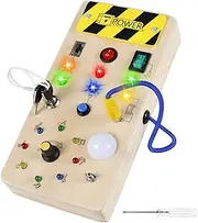 Fxvhojq Montessori Busy Board with 8 LED Light Switches LED Light Switch Busy Board Wooden Sensory Toys Portable Travel Busy Board Educational Learning Toy for Toddlers Kids Gift