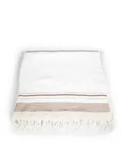 White Beaded Detail Fringed Shawl