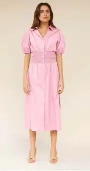 BNWT SUBOO PINK ROSANNA SHIRRED SHIRT MIDI DRESS - SIZE XS (RRP $329)