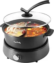 Food Party Hot Pot Electric Separable Shabu Shabu Pot with Divider Hotpot Pot Electric Cooker Dual Sided 220V 1350W Non-Stick 4L Fondue Pot for 2-6 People