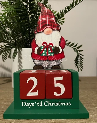 Christmas Gnome Countdown Wooden Advent Calendar Blocks Xmas For Elf On A Shelf