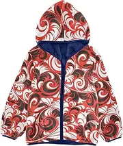 [GuoChe] Girls Sherpa Lined Hoodie Retro Floral Black White Red Boys' Outerwear Jackets Navy Blue Fall Baby Girl Clothes 3T