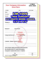 TREE SURGERY ESTIMATE WORK ORDER 2 or 3 Part Carbonless Forms