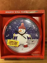 Holiday Snowman Wall Clock With Hourly Christmas Chime Songs-NEW!