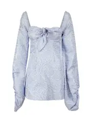 Blue Floral Mini Jacquard Dress
