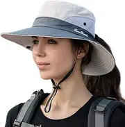 [HUAMULAN] Womens Ponytail Sun Hat Wide Brim UV Protection Mesh Foldable Hats for Beach Fishing Hiking Gardening