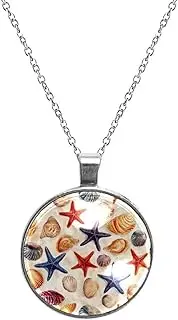 [Diusye] Necklaces for Women, Starfish and Shells Conch Print Stainless Steel Pendant Necklace Jewelry Birthday Anniversary Wife Girls Friends Gift