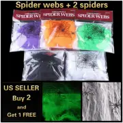 2 Bag Stretchable Spider Web Halloween Decor Webbing Cobweb Prop +FREE SPIDER