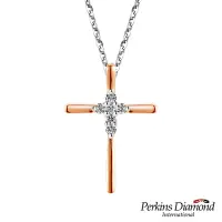 在飛比找Yahoo奇摩購物中心優惠-PERKINS 伯金仕 - 十字架系列 14K玫瑰金鑽石項鍊