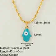 Women Necklace Blue Hamsa Pendant in 304 Stainless Steel.