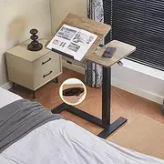 Adjustable Height Overbed Bedside Table with Hidden Wheels, Pneumatic Apart Tilt Board Rolling Laptop Standing Desk Cart (Hospital and Home Use) (Tilt, Walnut Brown)