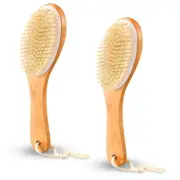 2 Pcs Dry Brushing Body Brush Natural Boar Bristle with Contoured Wooden Hand...