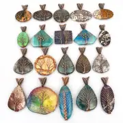 20 Pcs Tree Of Life Multi Gemstone Copper Wire Pendant Lot Jewelry LOT-021