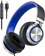 Upgraded USB Type C Wired Headphones, Foldable Over-Ear Headphones with Mic and Volume Control, Hi-Fi StereoSound, for Adults/Teens/Toddlers/Tablets/Travel