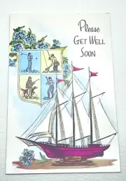 Vtg Please Get Well Soon Card Sail Boat Golf Fishing Hunting Baseball Ephemera