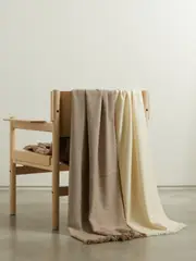 [Loro Piana] Loro Piana - Gobi Suede-trimmed Fringed Color-block Cashmere Throw - Cream - One size One size Cream