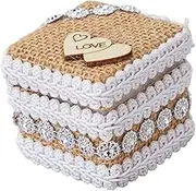 SHOWERORO Box Pastoral Style Ring Box Rings Twine Rope The Ring Wedding Party Ring Pillow Ring Pillow for Wedding Ceremony Ring Bearer Pillows for Dog Collar Ring Decoration Linen
