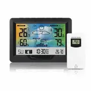 Wireless Weather Station Multifunctional Weather Station Thermometer with Outdoor Sensor Digital Colour Display DCF Radio Clock Hygrometer (Black)