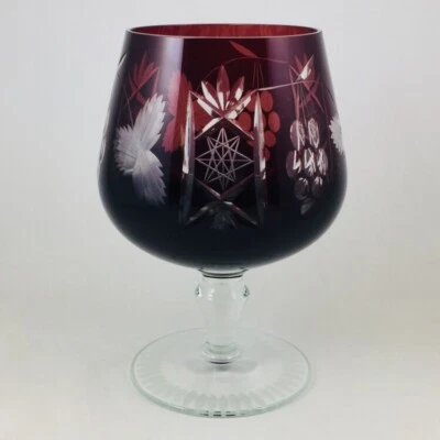 Bohemia Cranberry Red Brandy Snifter Cut To Clear Crystal Czech Grapes Starburst