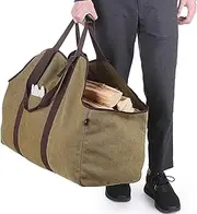 BONTHEE Extra Large Waterproof Firewood Log Carrier Canvas Firewood Holder Indoor with Shoulder Strap and Top Handles Contained Weight-Relief Pad for Easy Carry